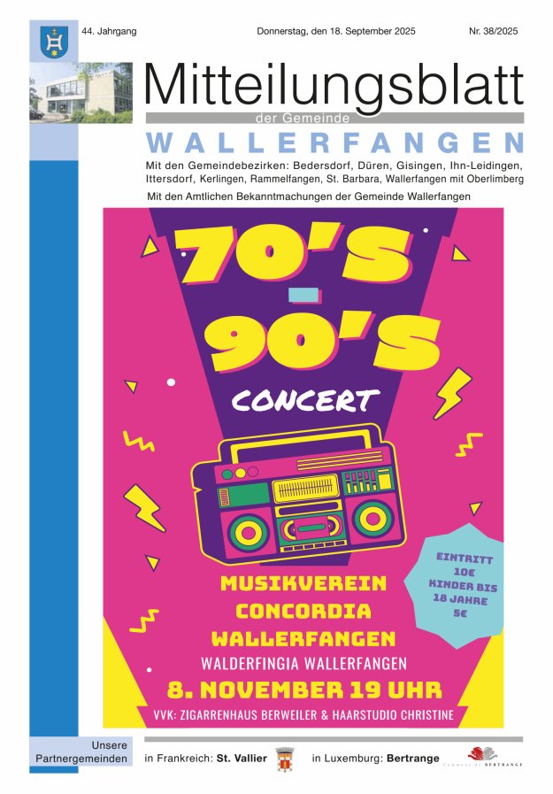 Mitteilungsblatt Gemeinde Wallerfangen Titelblatt 38/2025