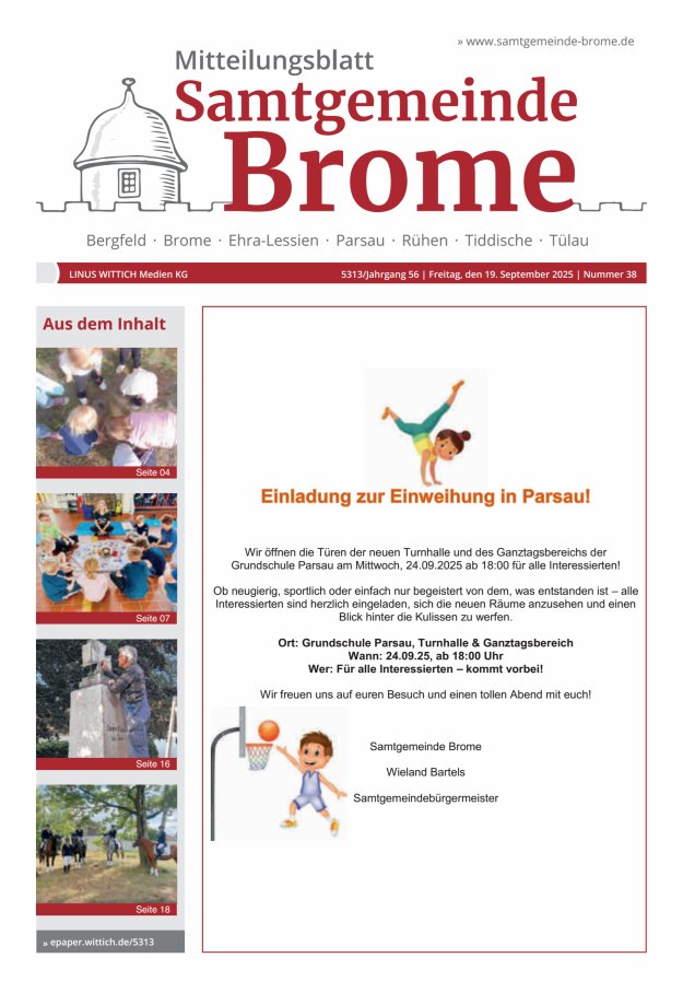 Mitteilungsblatt der Samtgemeinde Brome Titelblatt 38/2025
