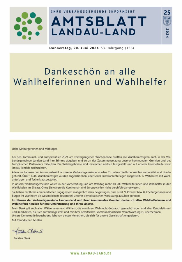 Amtsblatt VG Landau-Land Titelblatt 25/2024