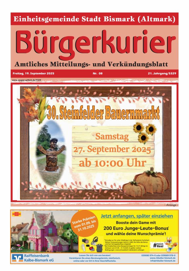 Bürgerkurier der Einheitsgemeinde Stadt Bismark (Altmark) Titelblatt 08/2025