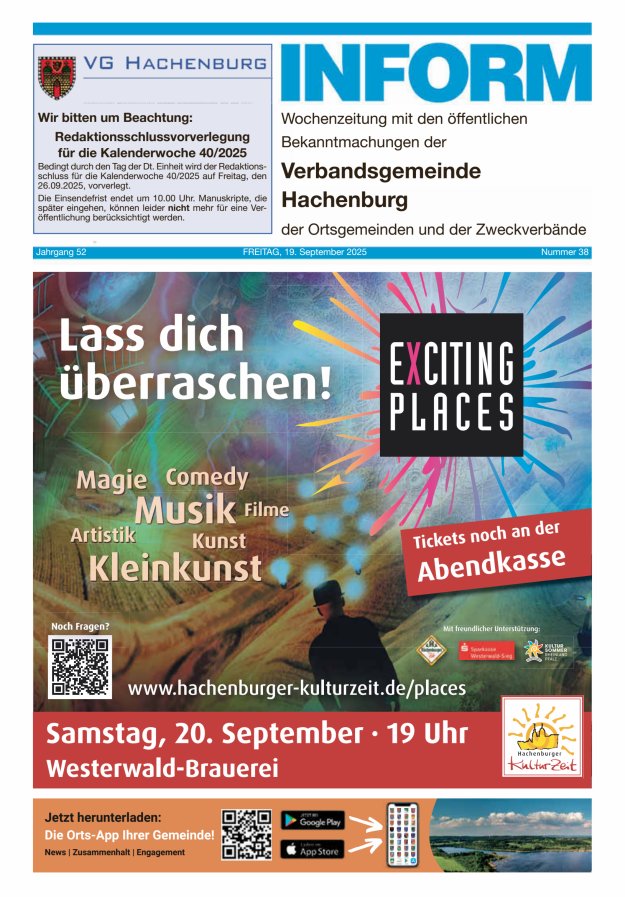 INFORM - Wochenzeitung der Verbandsgemeinde Hachenburg Titelblatt 38/2025