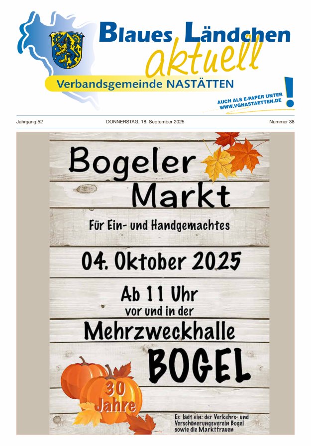 Blaues Ländchen aktuell - Heimat- u Bürgerzeitung VG Nastätten Titelblatt 38/2025