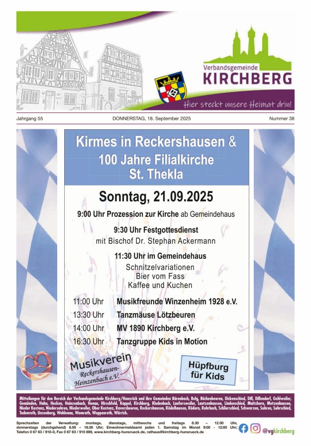 Mitteilungen der Verbandsgemeinde Kirchberg Hunsrück Titelblatt 38/2025