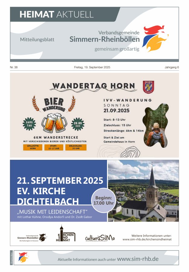 Heimat Aktuell Mitteilungsblatt der VG Simmern-Rheinböllen-Ausg Rheinböllen Titelblatt 38/2025