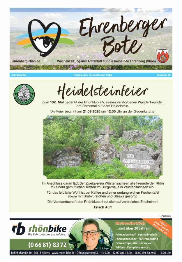Ehrenberger Bote Titelblatt 38/2025