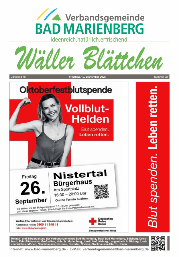 Wäller Blättchen - Verbandsgemeinde Bad Marienberg Titelblatt 38/2025