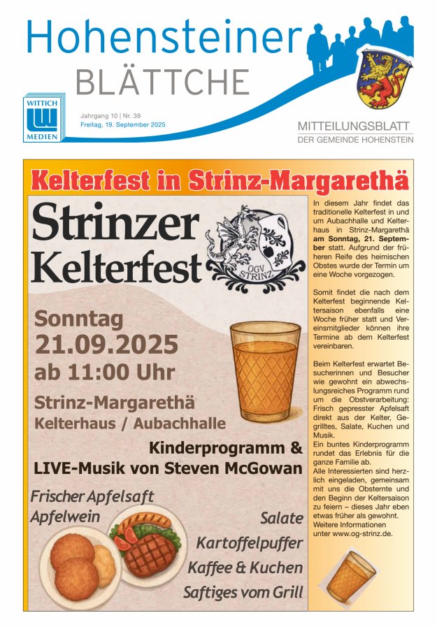 Hohensteiner Blättche Titelblatt 38/2025