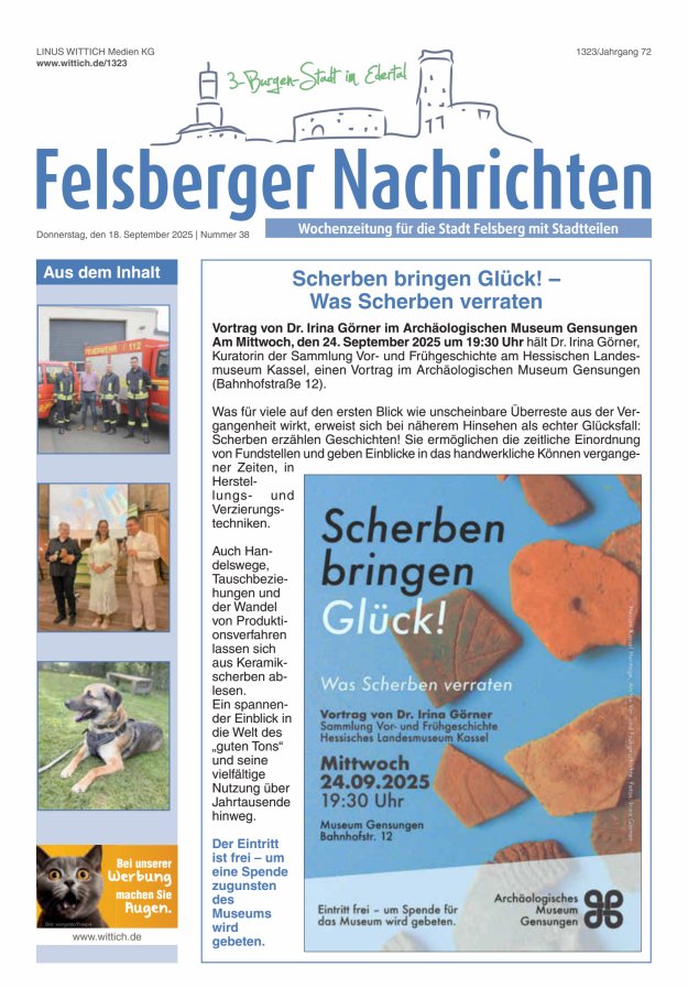 Felsberger Nachrichten Titelblatt 38/2025
