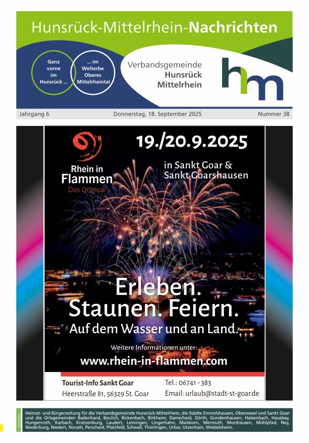 Hunsrück-Mittelrhein Nachrichten Ausgabe Emmelshausen Titelblatt 38/2025