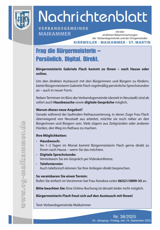 Nachrichtenblatt VG Maikammer Titelblatt 38/2025