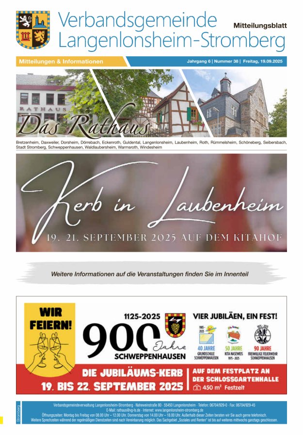 Das Rathaus - MTB d VG Langenlonsheim-Stromberg  Titelblatt 38/2025