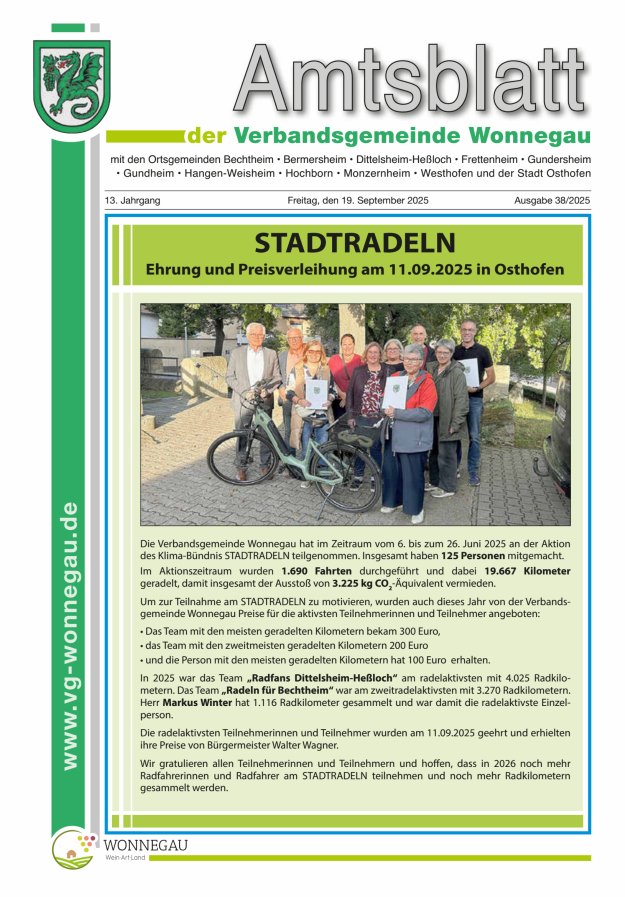 Amtsblatt VG Wonnegau Titelblatt 38/2025