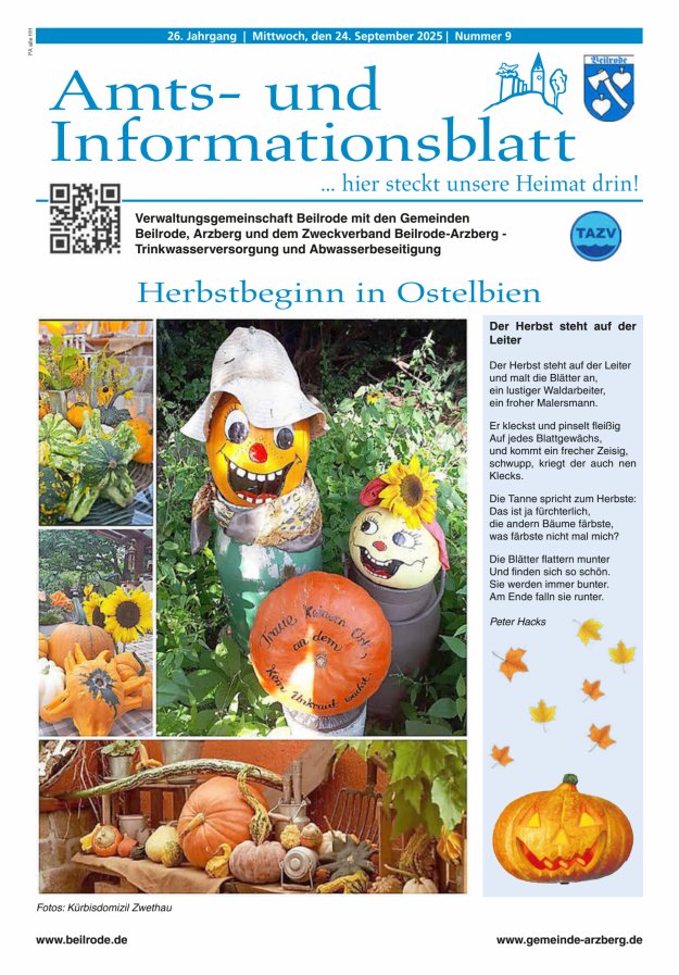 Amts- und Informationsblatt der Verwaltungsgemeinschaft Beilrode Titelblatt 09/2025