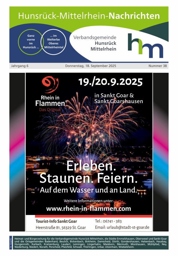 Hunsrück-Mittelrhein Nachrichten Ausgabe St Goar Oberwesel Titelblatt 38/2025