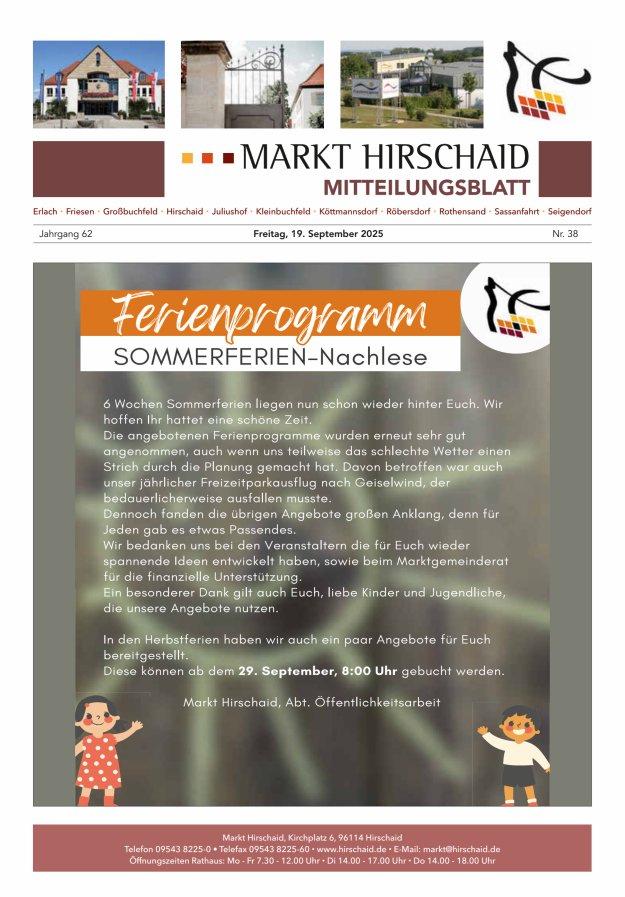 Mitteilungsblatt Markt Hirschaid Titelblatt 38/2025