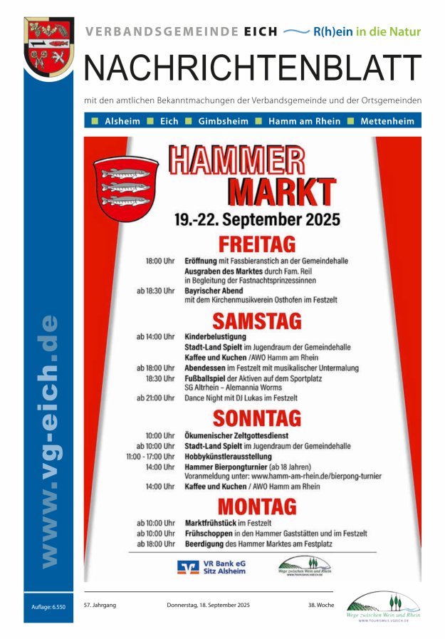 Nachrichtenblatt der VG Eich Titelblatt 38/2025