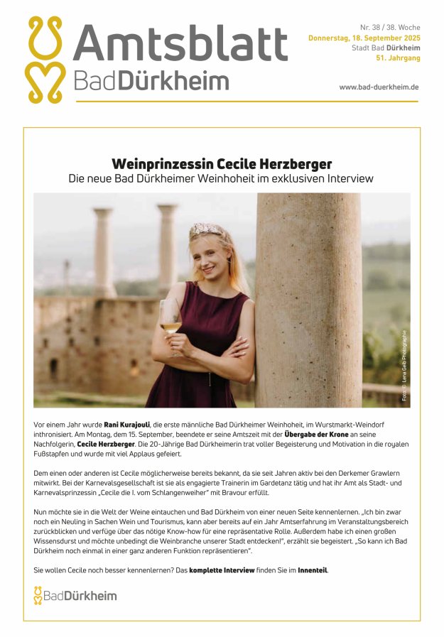 Bad Dürkheimer Woche Titelblatt 38/2025