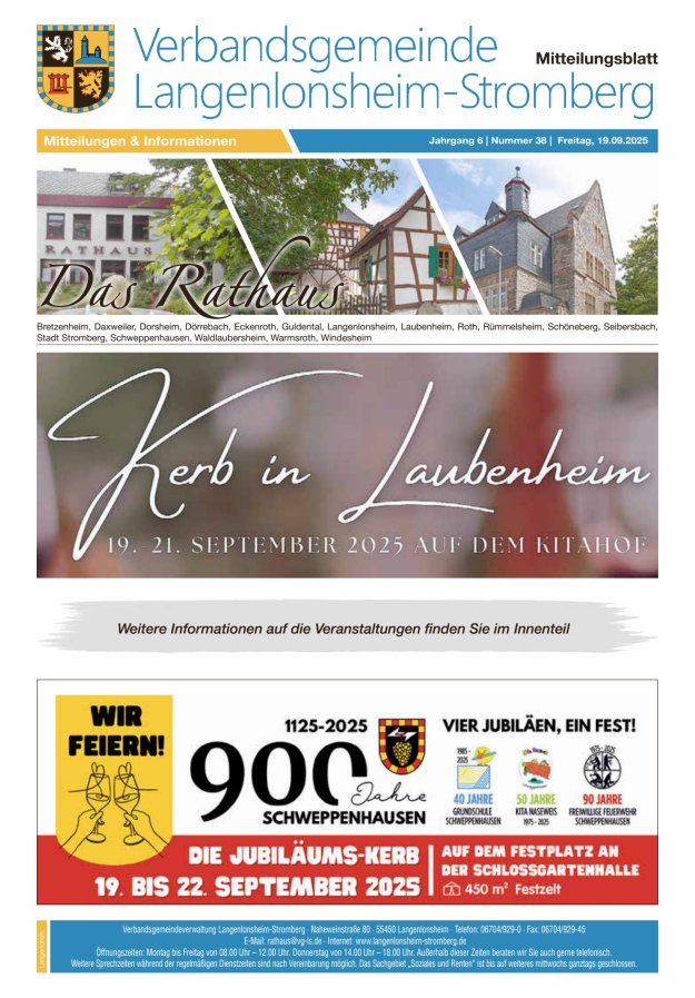 Das Rathaus - MTB d VG Langenlonsheim-Stromberg Titelblatt 38/2025