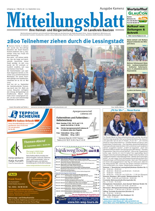 Mitteilungsblatt LK Bautzen Ausgabe Kamenz Titelblatt 37/2025
