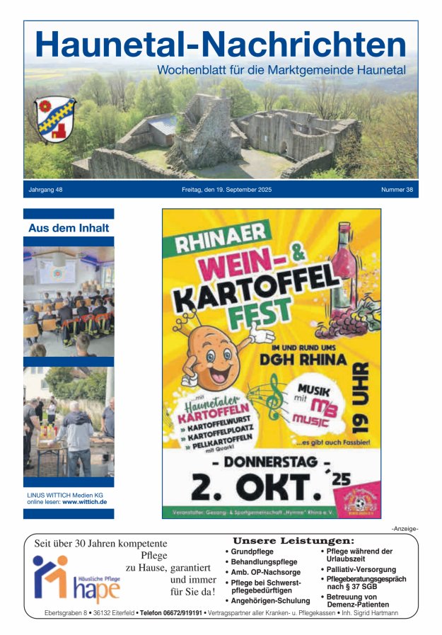 Haunetal-Nachrichten Titelblatt 38/2025