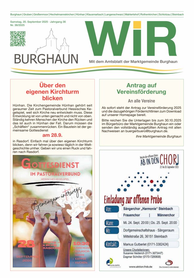 WIR - mit Amtsblatt der Marktgemeinde Burghaun Titelblatt 38/2025