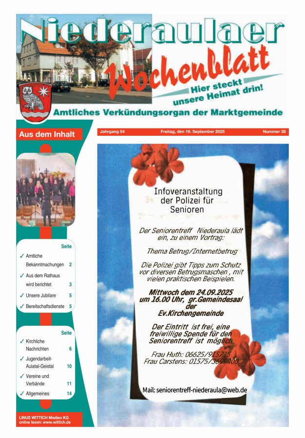 Niederaulaer Wochenblatt Titelblatt 38/2025