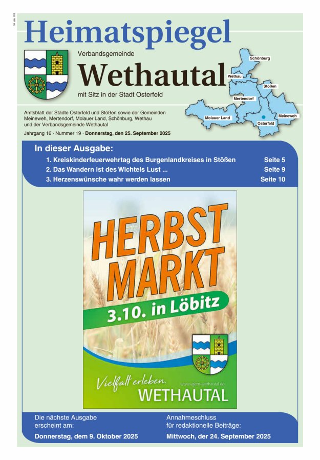 Heimatspiegel Verbandsgemeinde Wethautal mit Sitz in der Stadt Osterfeld Titelblatt 19/2025