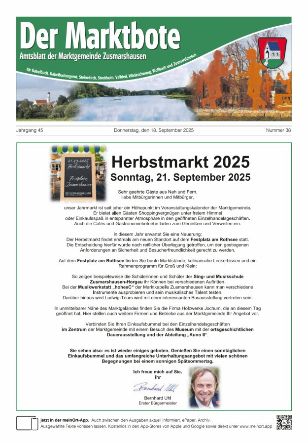 Zusmarshausen - Der Marktbote Titelblatt 38/2025