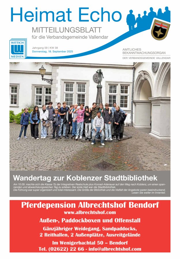 Heimat-Echo - Heimat- und Bürgerzeitung Verbandsgemeinde Vallendar Titelblatt 38/2025