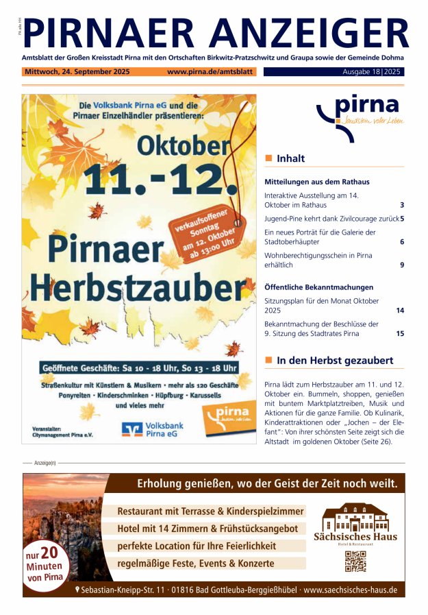Pirnaer Anzeiger Titelblatt 18/2025