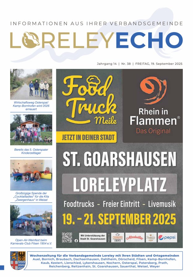 Loreley-Echo - Mitteilungsblatt der Verbandsgemeinde Loreley (Braubach) Titelblatt 38/2025