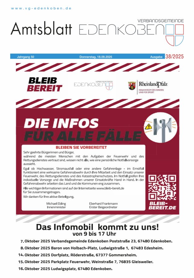 Amtsblatt VG Edenkoben Titelblatt 38/2025