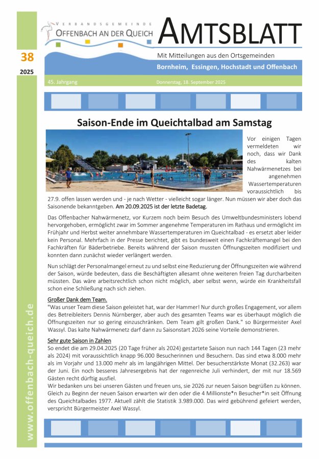Amtsblatt VG Offenbach an der Queich Titelblatt 38/2025