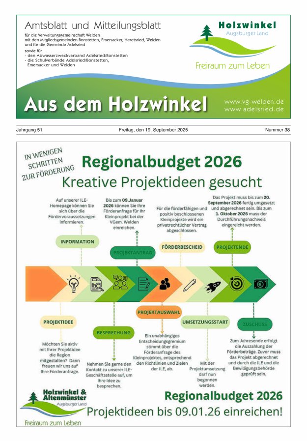 Aus dem Holzwinkel Amtsblatt u Mitteilungsblatt f VG Welden u GemAdelsried Titelblatt 38/2025