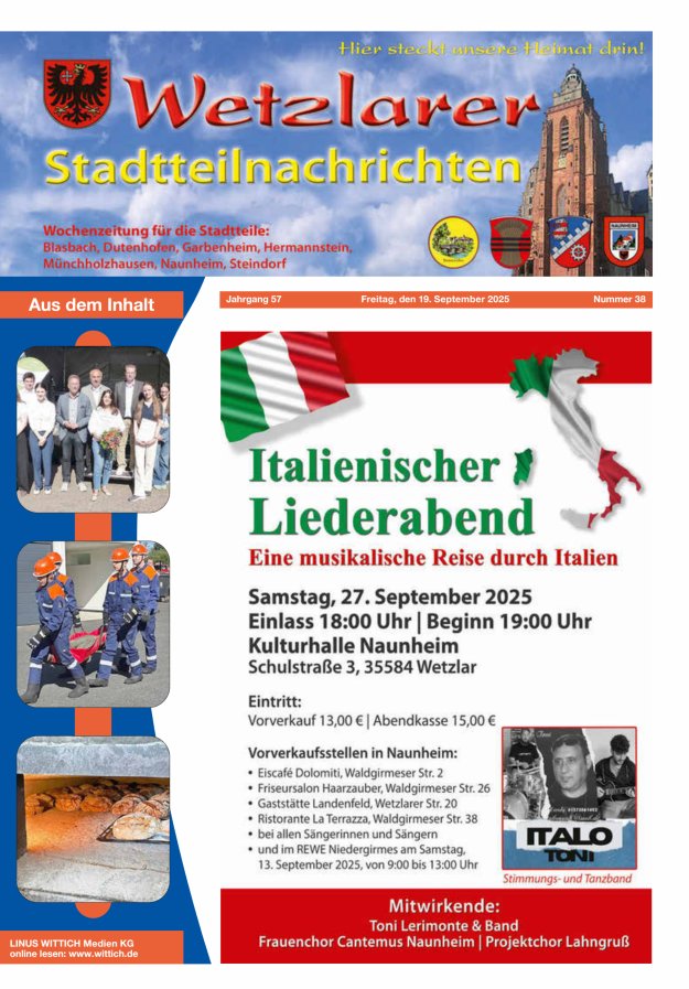 Wetzlarer Stadtteilnachrichten Titelblatt 38/2025
