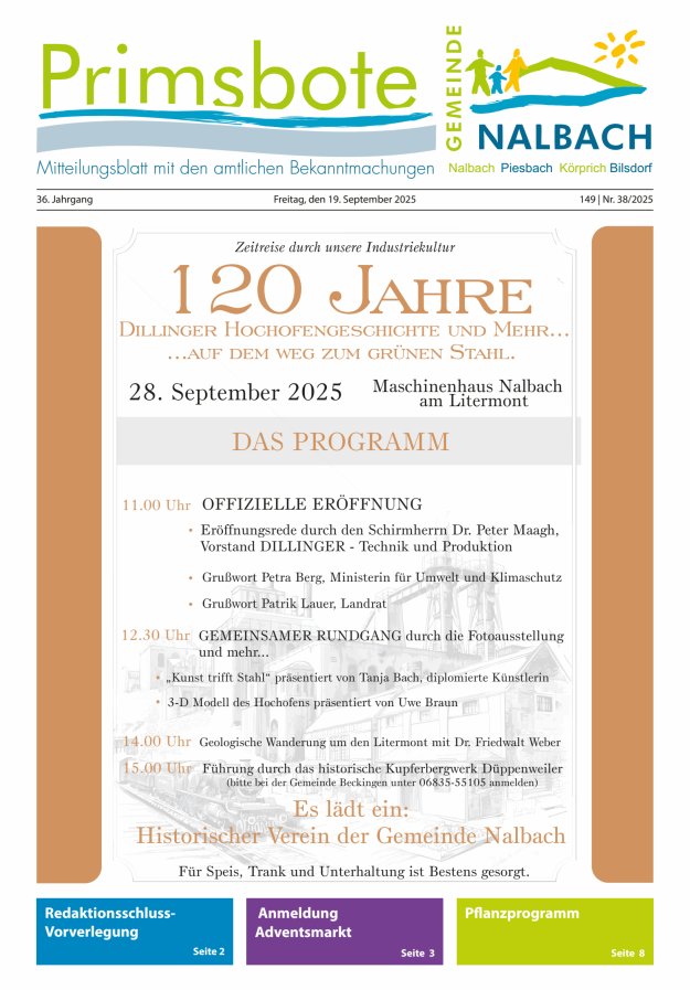 Primsbote Gemeinde Nalbach Titelblatt 38/2025