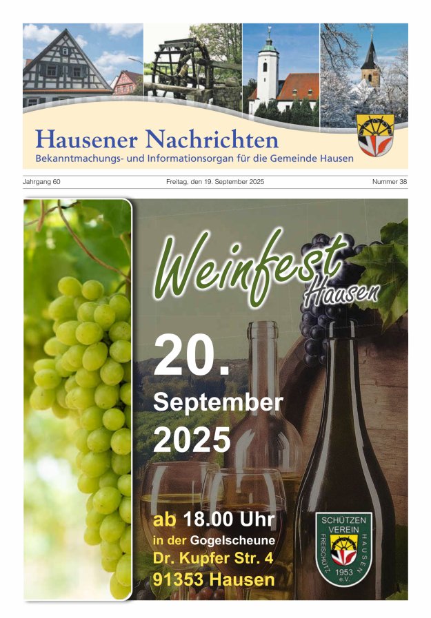 Hausener Nachrichten Titelblatt 38/2025