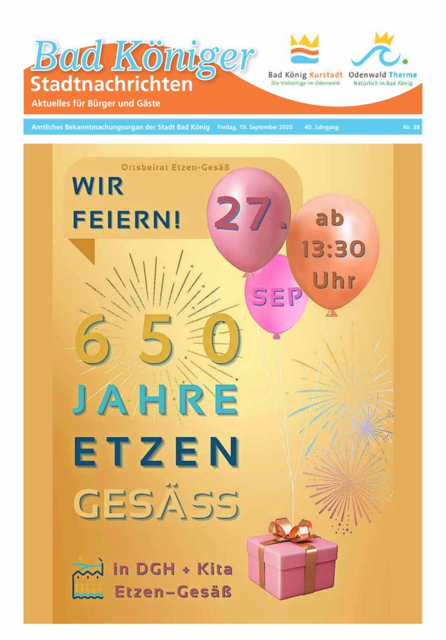 Bad Königer Stadtnachrichten und Badeblatt Titelblatt 38/2025