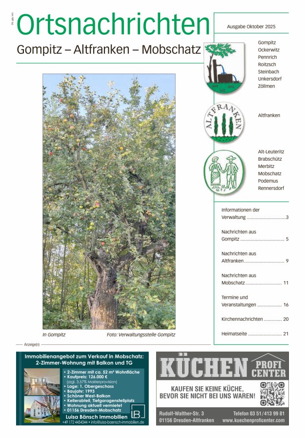 Ortsnachrichten Gompitz - Altfranken - Mobschatz Titelblatt 09/2025