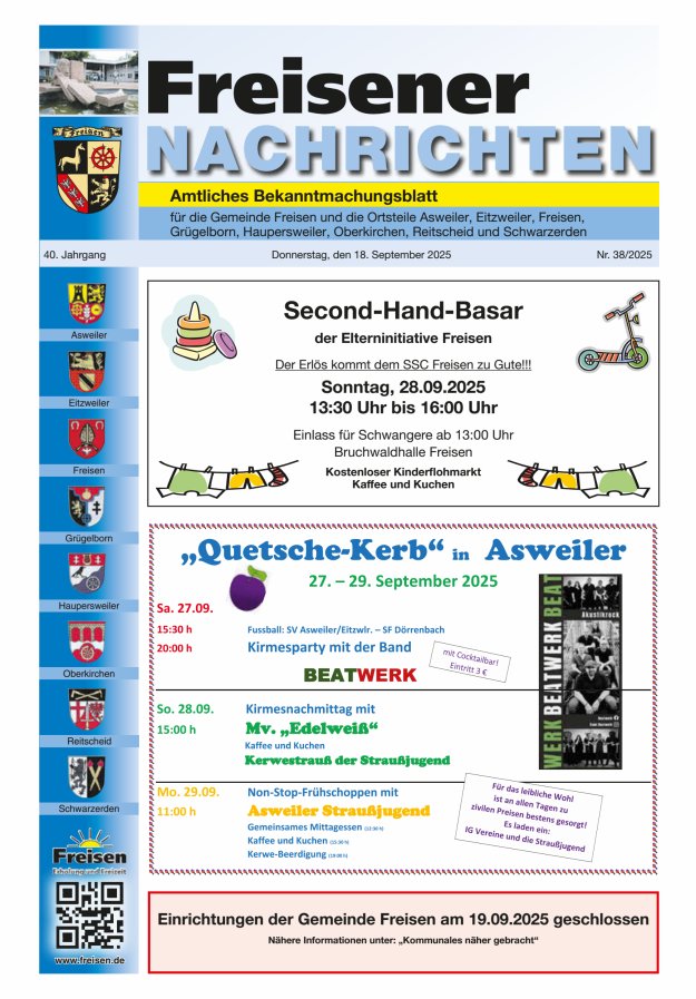 Freisener Nachrichten Titelblatt 38/2025