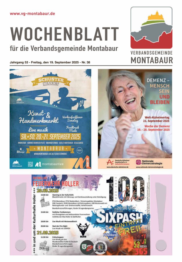 Wochenblatt der Verbandsgemeinde Montabaur Titelblatt 38/2025