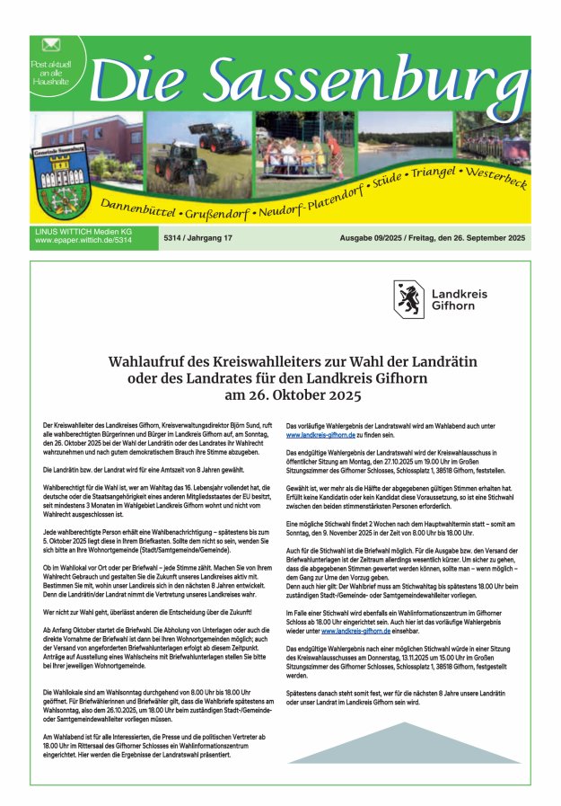 Die Sassenburg Titelblatt 09/2025