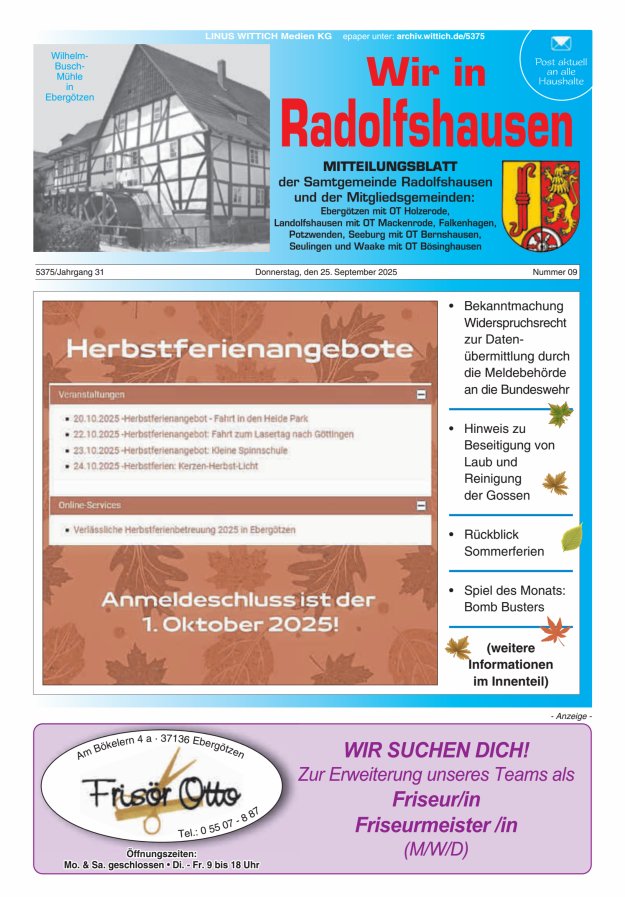 Wir in Radolfshausen Titelblatt 09/2025