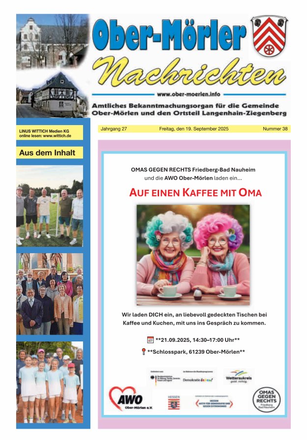 Ober-Mörler Nachrichten Titelblatt 38/2025