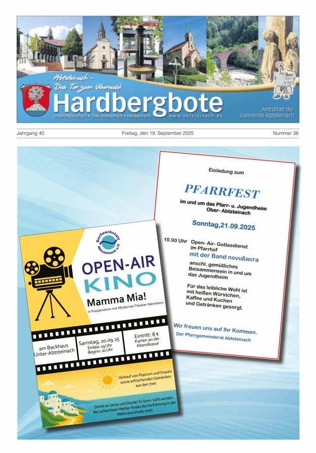 Hardbergbote - Mitteilungsblatt der Gemeinde Abtsteinach Titelblatt 38/2025