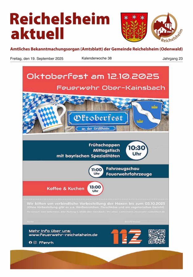 Reichelsheim aktuell - Amtsblatt der Gemeinde Reichelsheim(Odenwald) Titelblatt 38/2025