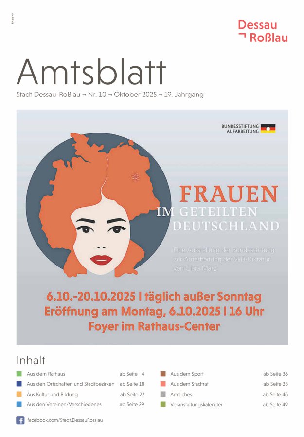 Amtsblatt Stadt Dessau-Roßlau Titelblatt 10/2025