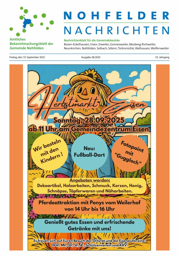 Nohfelder Nachrichten Titelblatt 38/2025