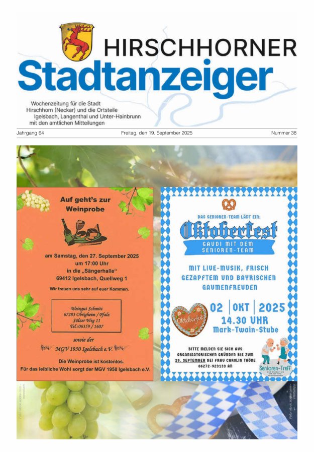 Hirschhorner Stadtanzeiger Titelblatt 38/2025