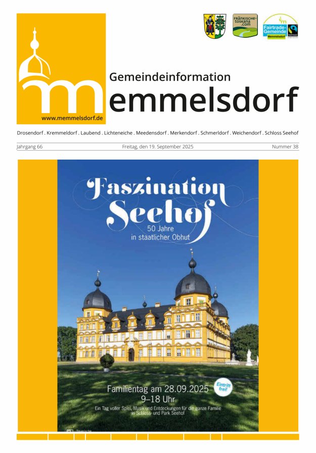 Mitteilungsblatt der Gemeinde Memmelsdorf Titelblatt 38/2025